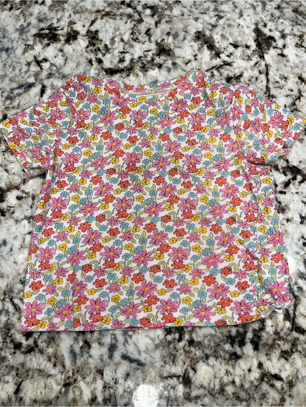 Old Navy White Floral Tee with Pink, Yellow & Blue Accents